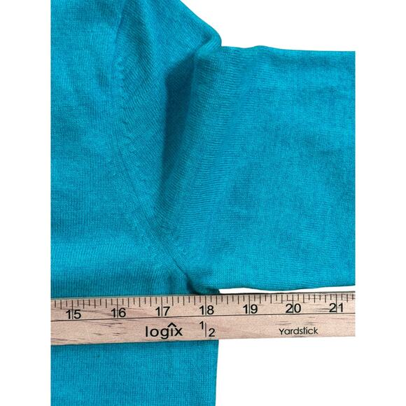 J Crew Knit Sweater Men's Medium Teal Merino Wool V Neck Pullover Slim Fit - Picture 6 of 7